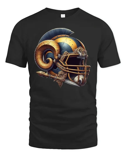 Ram Warrior Helmet Mythic Power Armor T-Shirt - black t-shirt on white background