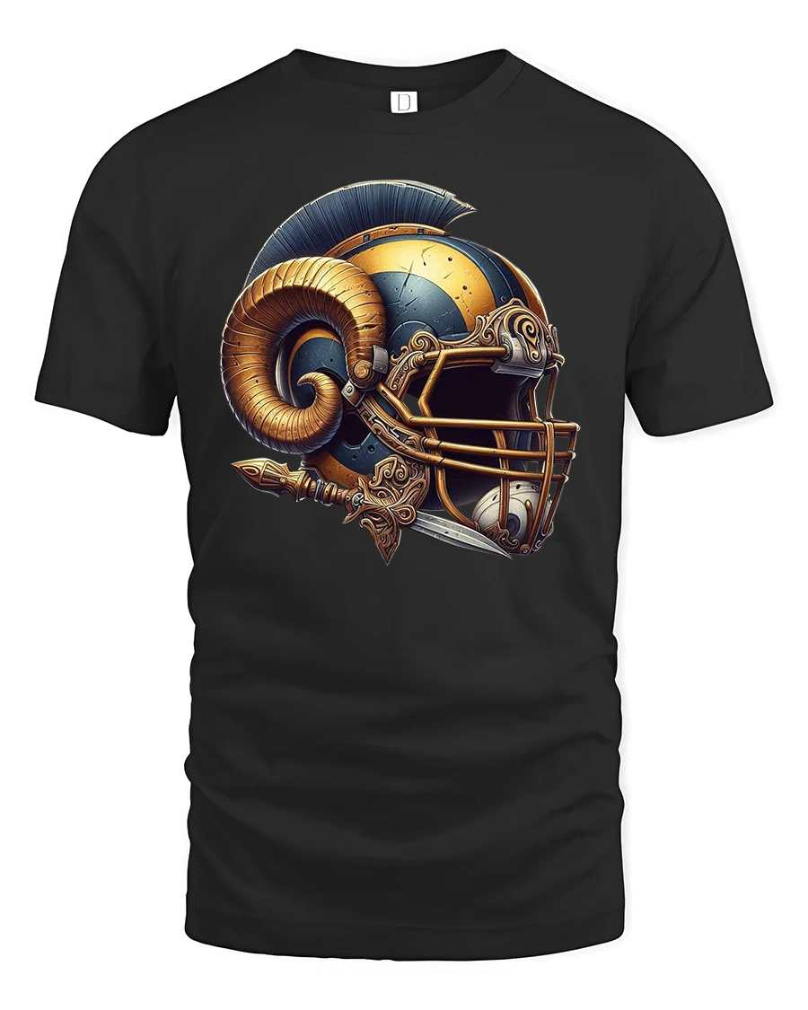 Ram Warrior Helmet Mythic Power Armor T-Shirt - 1 Ram Warrior Helmet Mythic Power Armor T-Shirt - black t-shirt on white background