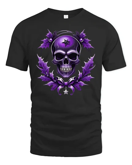 Gothic Purple Skull Star Magic Dark Art T-Shirt - black t-shirt on white background