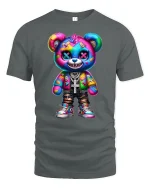 Colorful Punk Bear Street Style Cool Graphic Tee - gray t-shirt on white background