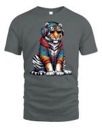 Cool Tiger Headphones Streetwear Urban Vibe T-Shirt - gray t-shirt on white background