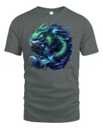 Blue Dragon Fish Mythic Power Fantasy Art T-Shirt - gray t-shirt on white background