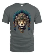 Aztec Jaguar Warrior Tribal Spirit Art T-Shirt - gray t-shirt on white background