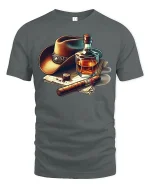 Cowboy Whiskey Cigar Retro Western Style T-Shirt - gray t-shirt on white background