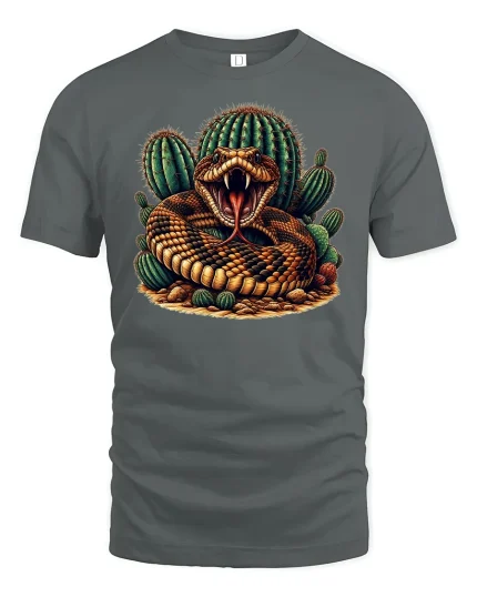 Desert Rattlesnake Wild Cactus Danger T-Shirt - gray t-shirt on white background