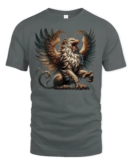 Fierce Griffin Mythical Beast Fantasy Power T-Shirt - gray t-shirt on white background