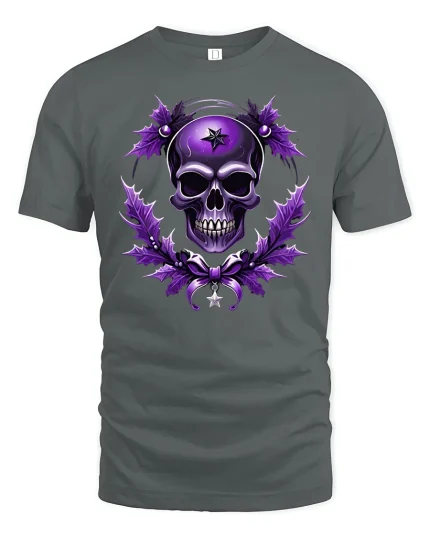 Gothic Purple Skull Star Magic Dark Art T-Shirt - gray t-shirt on white background