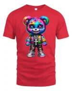 Colorful Punk Bear Street Style Cool Graphic Tee - red t-shirt on white background