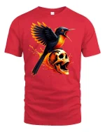Fiery Bird and Skull Gothic Flame Power T-Shirt - red t-shirt on white background