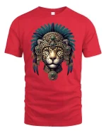 Aztec Jaguar Warrior Tribal Spirit Art T-Shirt - red t-shirt on white background