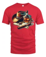Cowboy Whiskey Cigar Retro Western Style T-Shirt - red t-shirt on white background