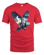Mystic Owl Night Castle Fantasy Magic T-Shirt - red t-shirt on white background