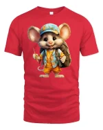 Cute Fisher Mouse Adventure Summer Fun T-Shirt - red t-shirt on white background