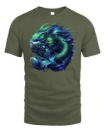 Blue Dragon Fish Mythic Power Fantasy Art T-Shirt - military green t-shirt on white background