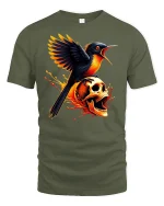 Fiery Bird and Skull Gothic Flame Power T-Shirt - military green t-shirt on white background