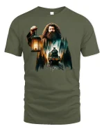 Fantasy Forest Train Keeper Lantern Magic T-Shirt - military green t-shirt on white background