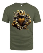 Golden Ninja Warrior Stealth Power Art T-Shirt - military green t-shirt on white background