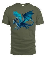 Blue Dragon Fantasy Power Sky Guardian T-Shirt - military green t-shirt on white background