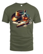 Cowboy Whiskey Cigar Retro Western Style T-Shirt - military green t-shirt on white background
