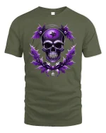 Gothic Purple Skull Star Magic Dark Art T-Shirt - military green t-shirt on white background