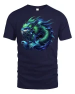 Blue Dragon Fish Mythic Power Fantasy Art T-Shirt - navy t-shirt on white background