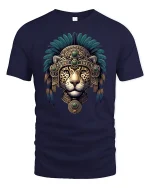 Aztec Jaguar Warrior Tribal Spirit Art T-Shirt - navy t-shirt on white background
