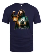 Fantasy Forest Train Keeper Lantern Magic T-Shirt - navy t-shirt on white background