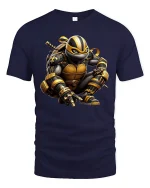 Golden Ninja Warrior Stealth Power Art T-Shirt - navy t-shirt on white background