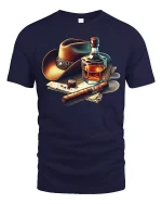 Cowboy Whiskey Cigar Retro Western Style T-Shirt - navy t-shirt on white background