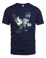 Mystic Owl Night Castle Fantasy Magic T-Shirt - navy t-shirt on white background
