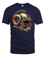Ram Warrior Helmet Mythic Power Armor T-Shirt - navy t-shirt on white background