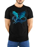 Blue Dragon Fantasy Power Sky Guardian T-Shirt - model wearing black tee with hands behind back