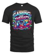 Gaming Is My Therapy Graphic T-Shirt for Gamers Comfort Fit - black t-shirt on white background