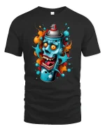 Crazy Spray Can Skull Graphic T-Shirt Bold Graffiti Art Tee - black t-shirt on white background