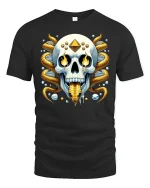 Golden Serpent Skull Graphic T-Shirt Mystic Fantasy Art Tee - black t-shirt on white background