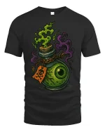Creepy Eyeball Potion Graphic T-Shirt Spooky Fantasy Art Tee - black t-shirt on white background