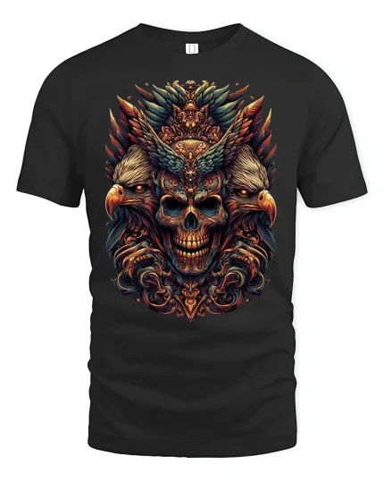 Eagle Guardian Skull T-Shirt Epic Detailed Dark Art Design - black t-shirt on white background