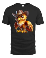 Cowboy Owl Graphic T-Shirt Western Style Cute Bird Tee - black t-shirt on white background