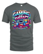 Gaming Is My Therapy Graphic T-Shirt for Gamers Comfort Fit - gray t-shirt on white background