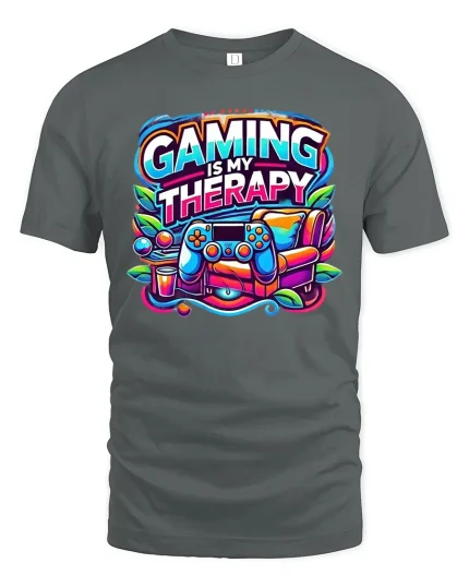 Gaming Is My Therapy Graphic T-Shirt for Gamers Comfort Fit - gray t-shirt on white background