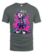 Neon Street Skull Character Graphic T-Shirt Urban Art Tee - gray t-shirt on white background