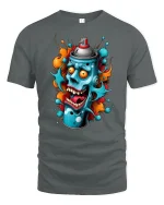 Crazy Spray Can Skull Graphic T-Shirt Bold Graffiti Art Tee - gray t-shirt on white background