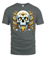 Golden Serpent Skull Graphic T-Shirt Mystic Fantasy Art Tee - gray t-shirt on white background