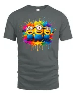 Color Splash Cartoon Trio Graphic T-Shirt Fun Vibrant Art Tee - gray t-shirt on white background