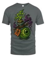 Creepy Eyeball Potion Graphic T-Shirt Spooky Fantasy Art Tee - gray t-shirt on white background