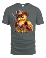 Cowboy Owl Graphic T-Shirt Western Style Cute Bird Tee - gray t-shirt on white background
