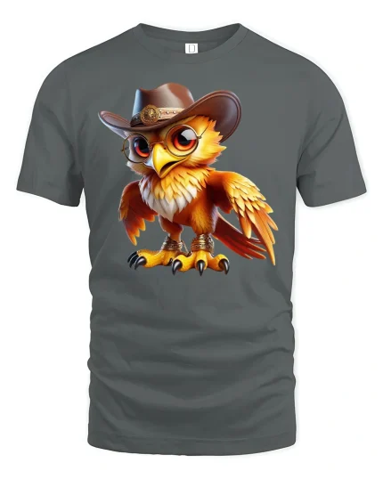Cowboy Owl Graphic T-Shirt Western Style Cute Bird Tee - gray t-shirt on white background