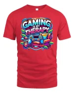 Gaming Is My Therapy Graphic T-Shirt for Gamers Comfort Fit - red t-shirt on white background
