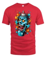 Crazy Spray Can Skull Graphic T-Shirt Bold Graffiti Art Tee - red t-shirt on white background