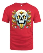 Golden Serpent Skull Graphic T-Shirt Mystic Fantasy Art Tee - red t-shirt on white background